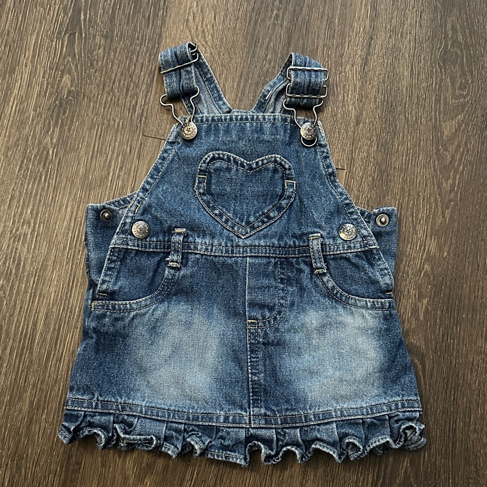 Denim Heart-Embellished Kids Overall Dress